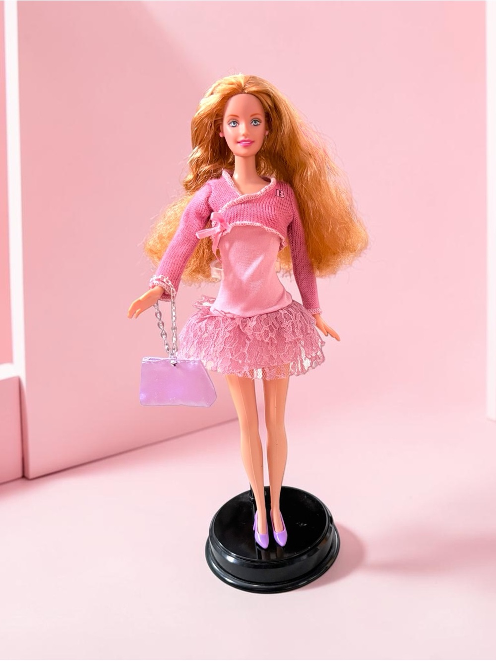 Mattel Pink Barbie Doll with Lilac Handbag and Purple Shoes